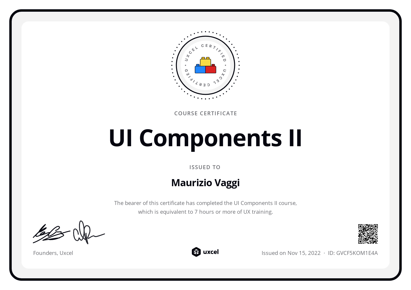 Maurizio Vaggi's certificate